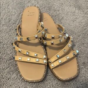 A New Day Beige Sandals with Metallic Accents